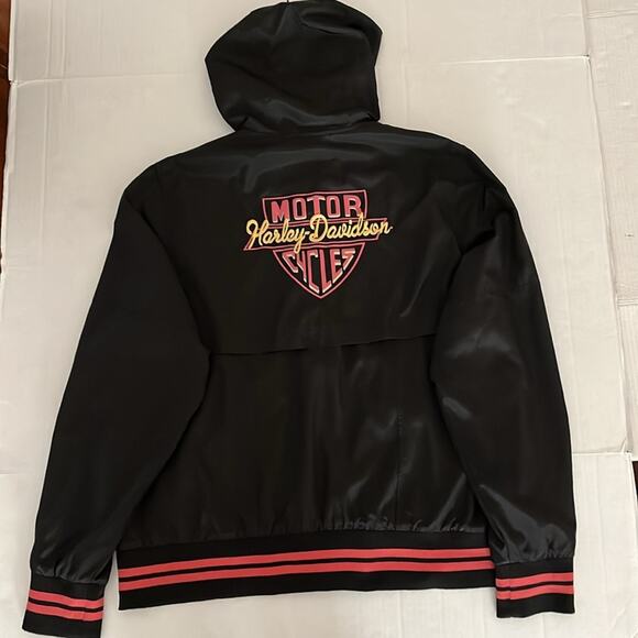 Harley Davidson Windbreaker Womens Size 2X Black Full Zip Pockets Hood Biker - Picture 10 of 16